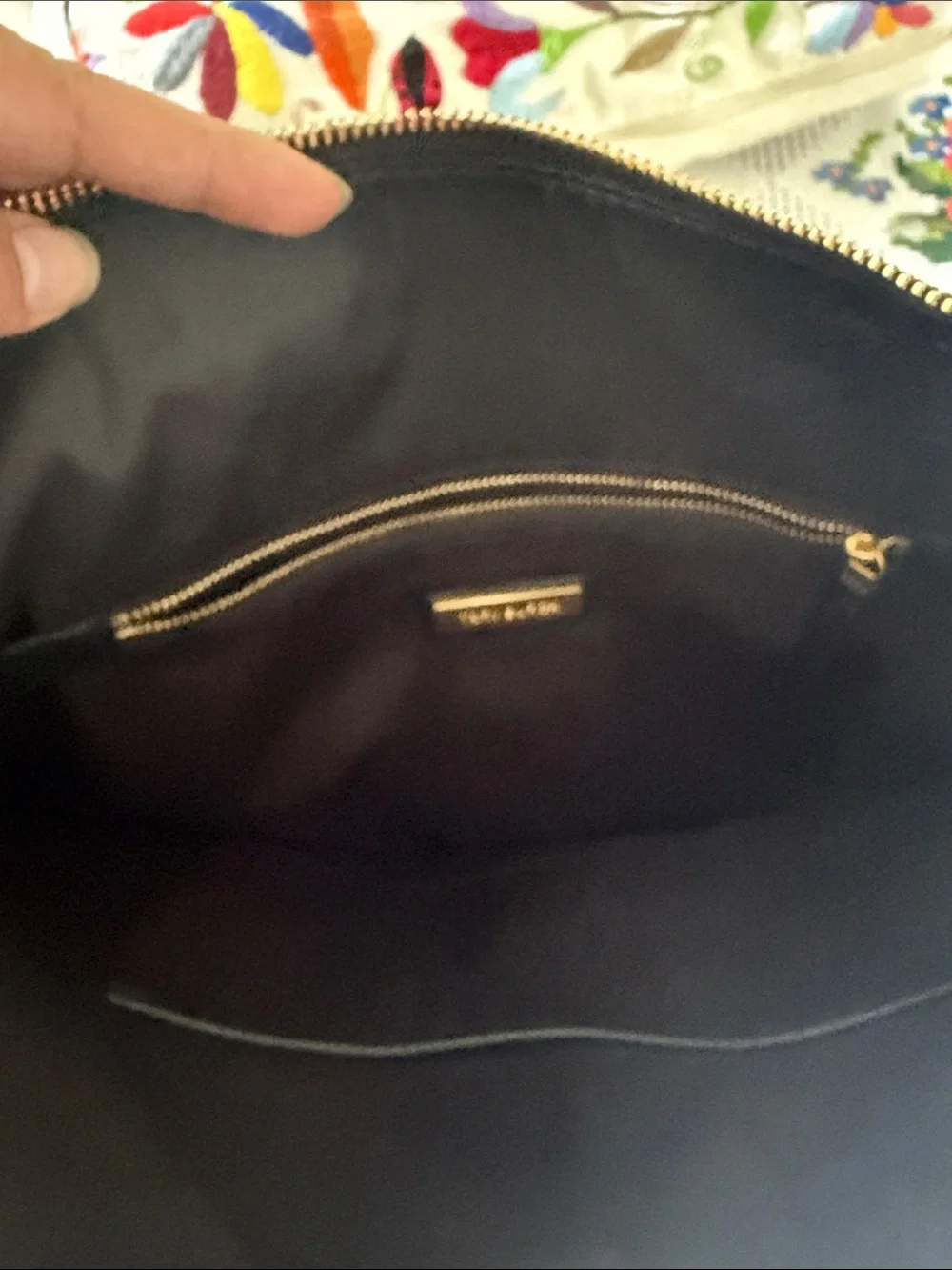 Tory Burch Black Pebbled Leather Shoulder Hobo with Gold Logo Chain